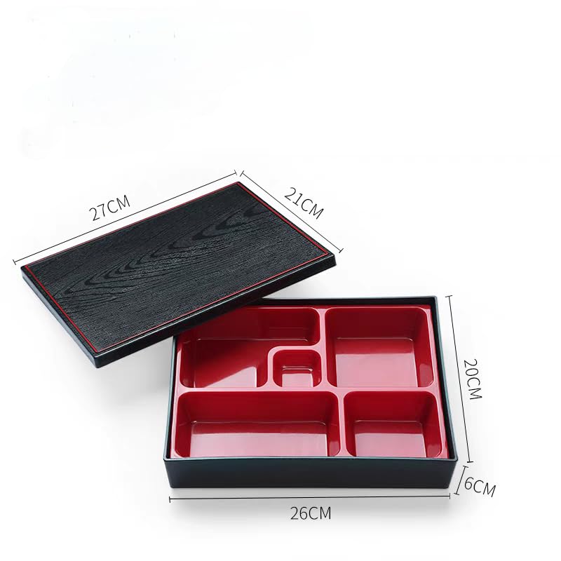 Asian Home Traditional Japanese 5 Compartment Lacquered Bento Lunch Box w. Cover L10.5" x W8.5" x D2.5" - Image 4